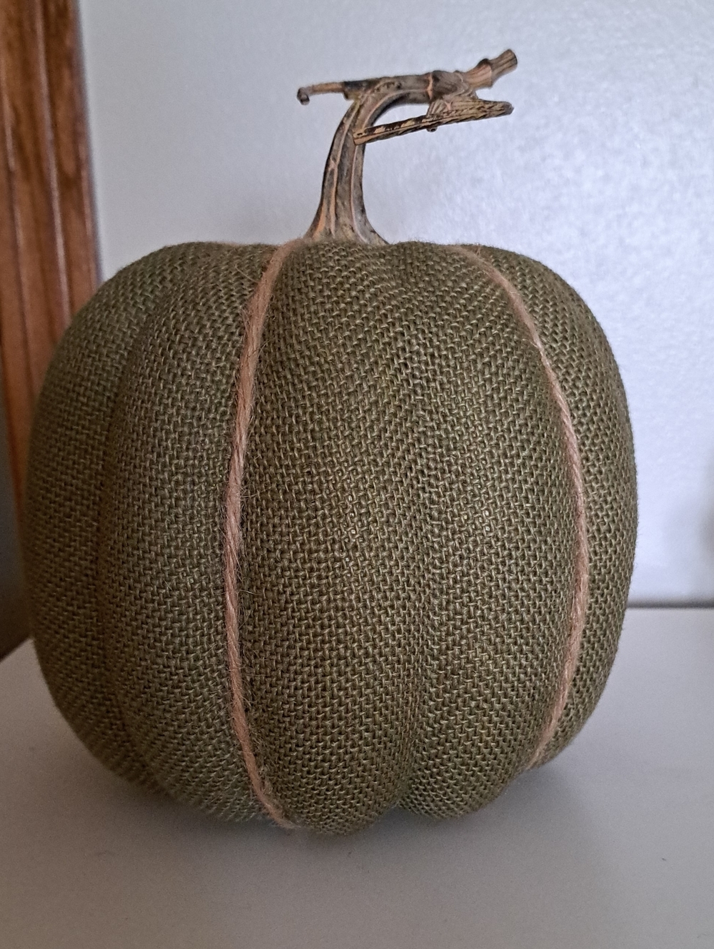Rustic Olive Green Burlap Pumpkin Accent - Home Accents